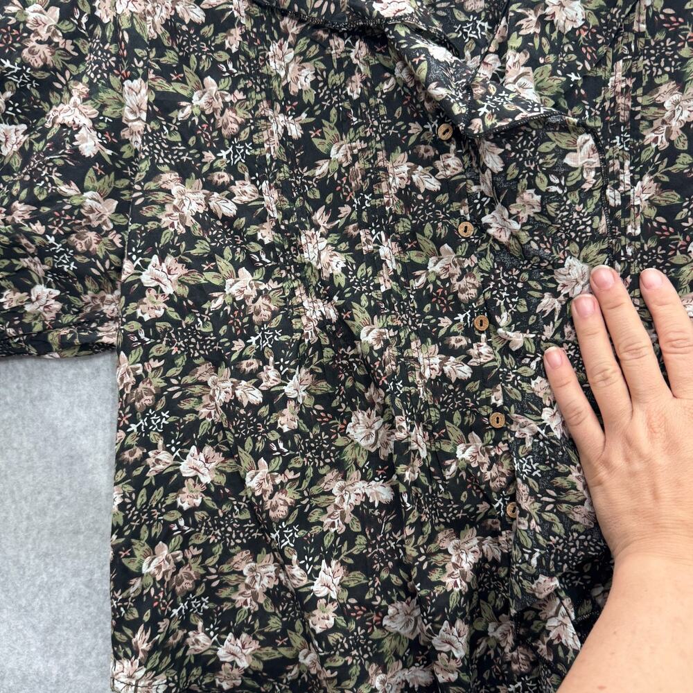 Natural Life Cotton Floral Ruffle Blouse Sz S Black Pink Cottagecore Coquette - Picture 3 of 10